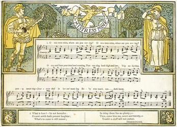 &39;O Mistress Mine, Where Are You Roving&39;, música de &39;Twelfth Night&39;, Ato II, Cena III, ilustração de &39;Pan-Pipes&39;, Um Livro de Canções Antigas, Recém Arranjado e com Acompanhamentos de Theo. Marzials, pu